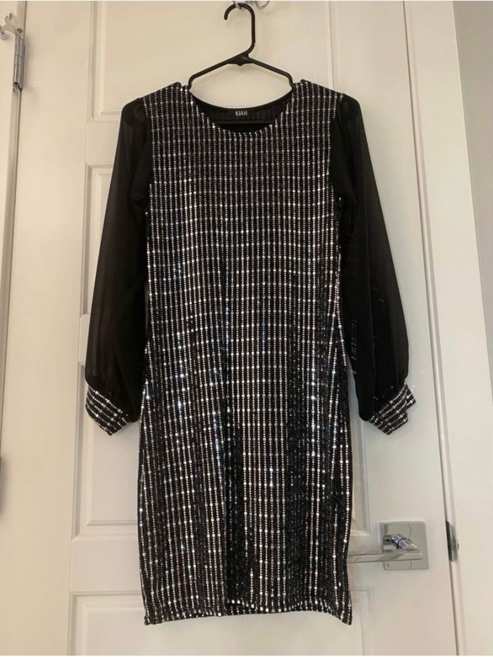 NWOT Black Sequin Mesh Sleeve Mini Dress - Picture 2 of 6